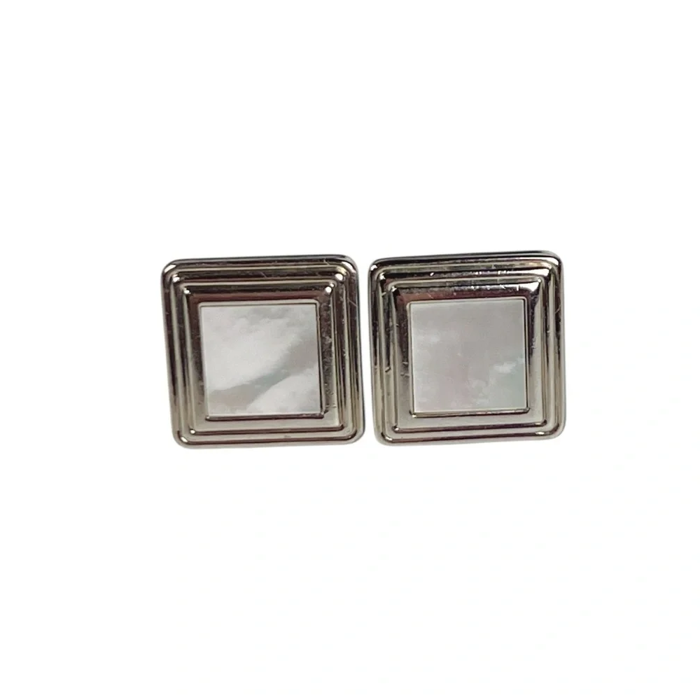 Chaps Ralph Lauren Silvertone Square Mother of Pearl Inlay Cufflinks Wedding